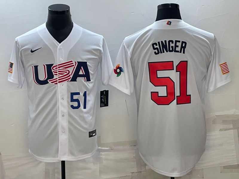 Men 2023 World Cub USA #51 Singer White Nike MLB Jersey1->more jerseys->MLB Jersey